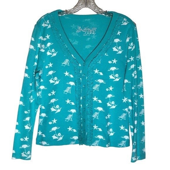 2 A Tee V Neck Ruffled Lightweight Cardigan NWOT - Picture 2 of 9